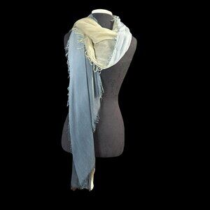 Scarf Ombré Blue Green Long Warm Soft Cotton Raw Edge